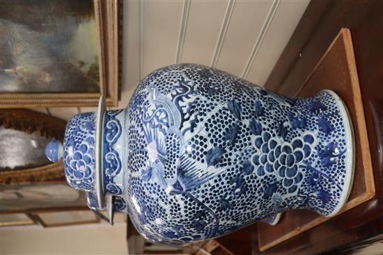 A pair of large Chinese blue and white vases and covers height 53cm